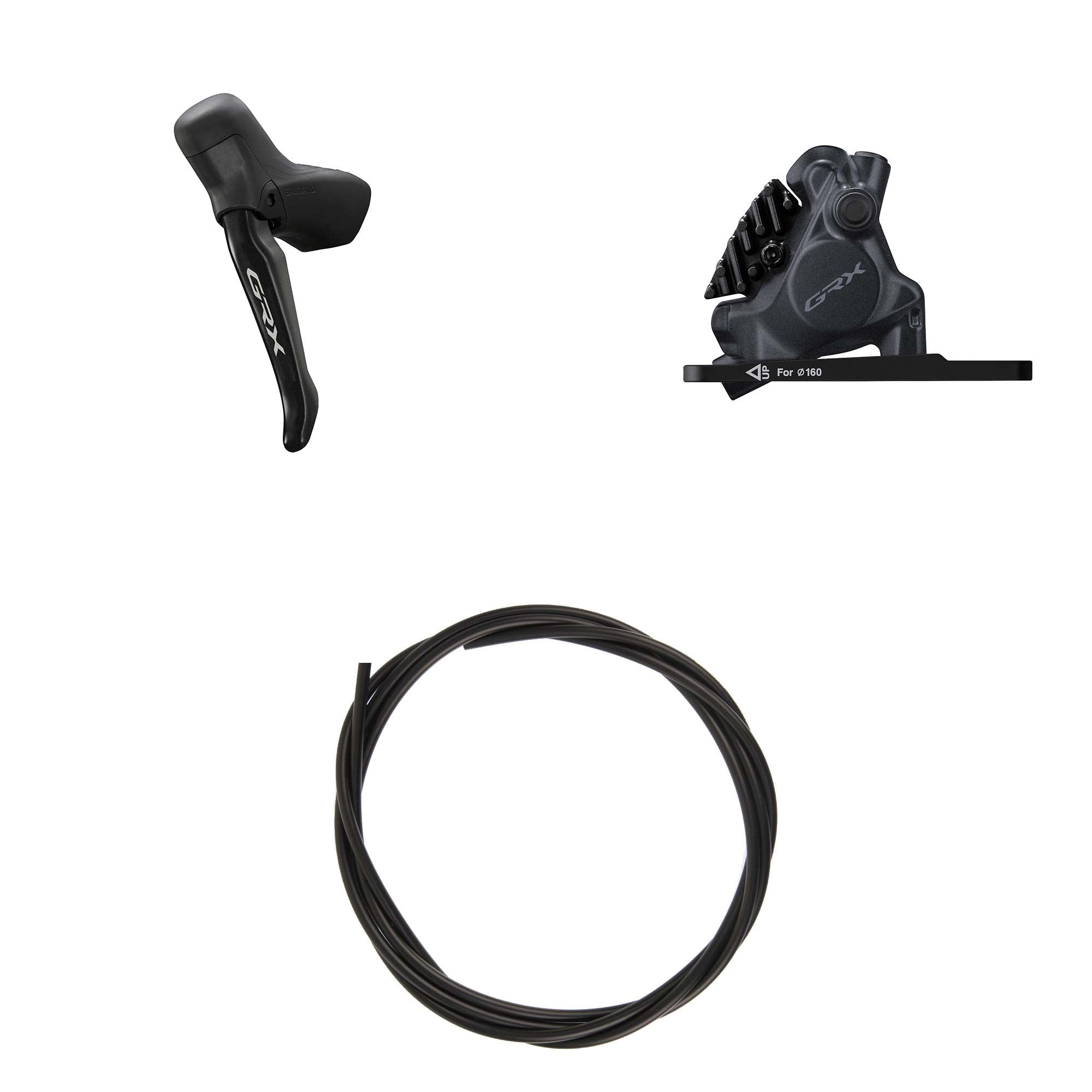 Kit Freno Disco Hidráulico Shimano GRX BR-RX410/BL-RS717 Delantero/Izquierdo Resina Aletas Adaptador 160mm Latiguillo 1000mm Negro